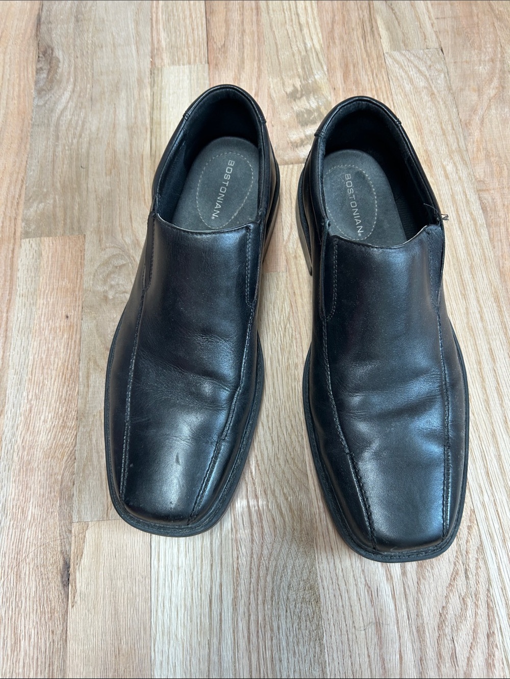 Bostonian Black Leather Slip-On Square-Toe Loafers
